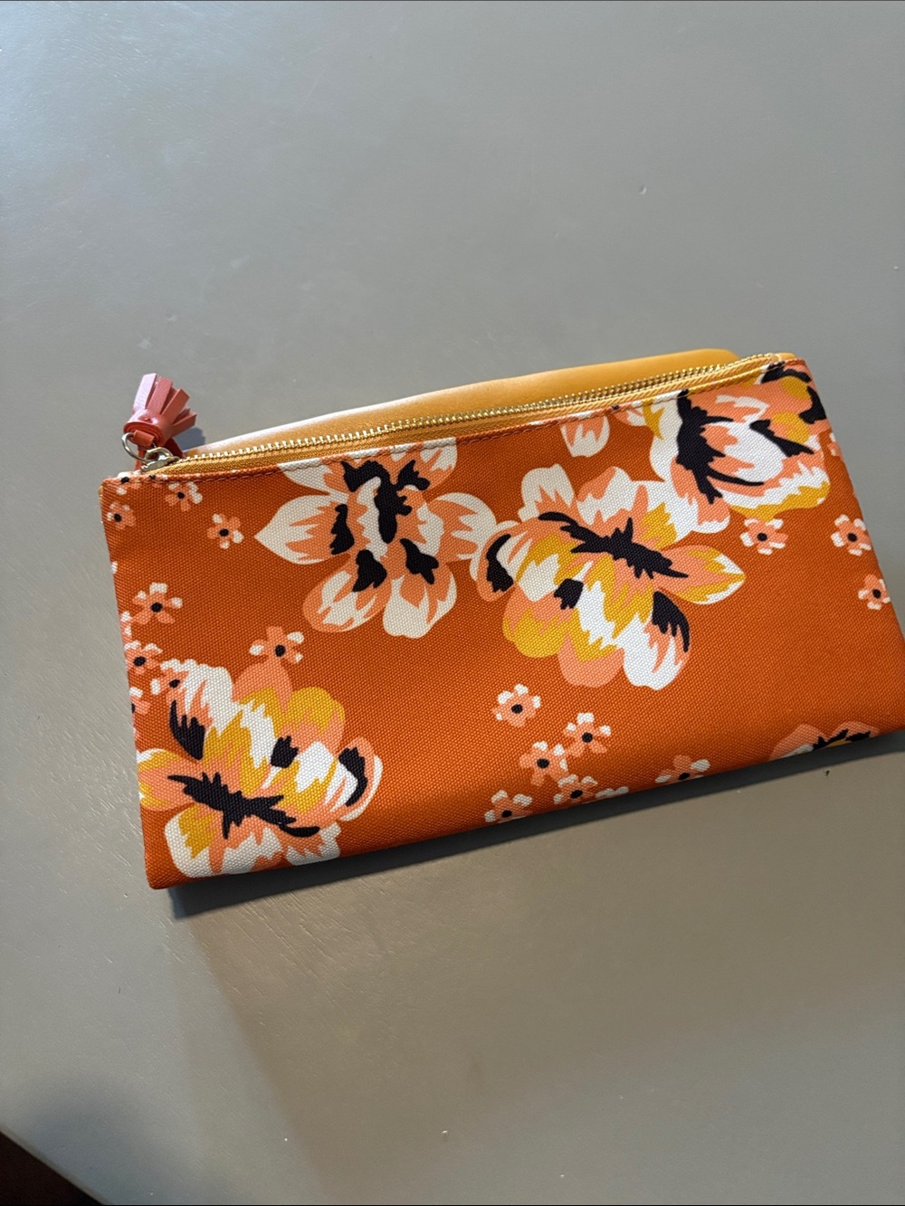 Rachel Pally Orange Floral Zip Pouch Women's Clutch